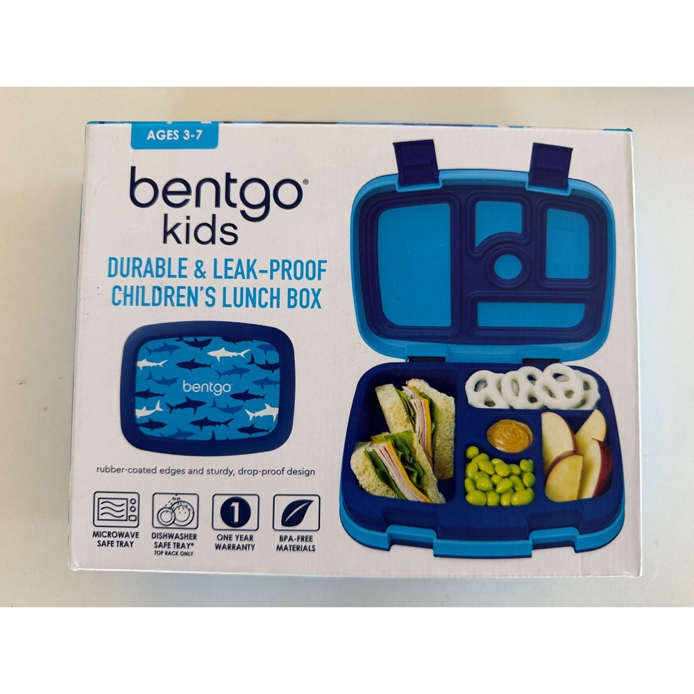 Bentgo Lunch Box Kids Ages 3-7 Shark Prints Blue New